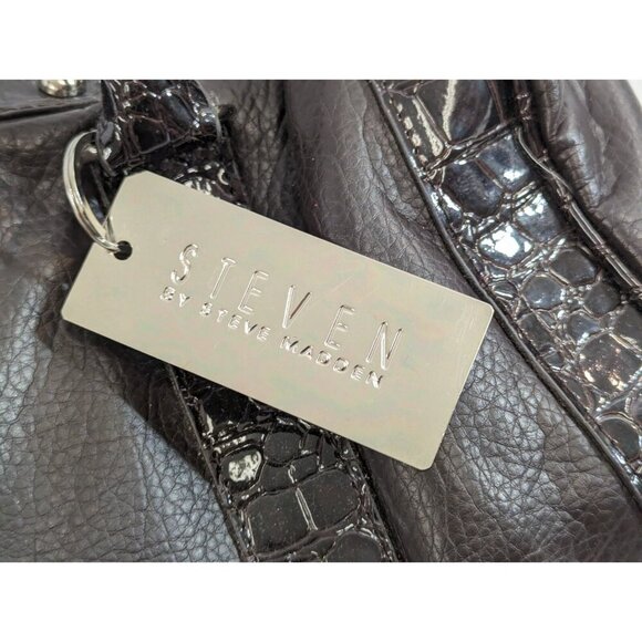 Steven by Steve Madden Leather Riveted Satchel Black Purse Handbag Unused - Picture 2 of 8